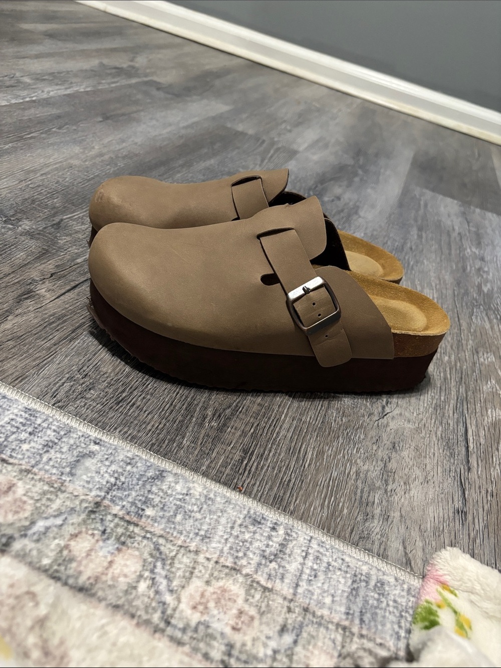 Platform Clog Mule in Taupe with Buckle